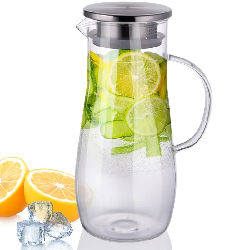 Caraffa in Vetro Acqua Brocca con Coperchio Filtro Filtratnte in Acciaio 1,4Lt Esclusivo