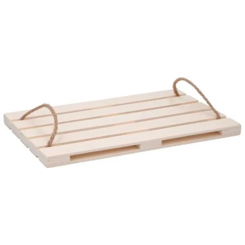 Vassoio Tagliere Forma Pedana Pallet in Legno con Manici Corda Aperitivo 36x24cm Offerta