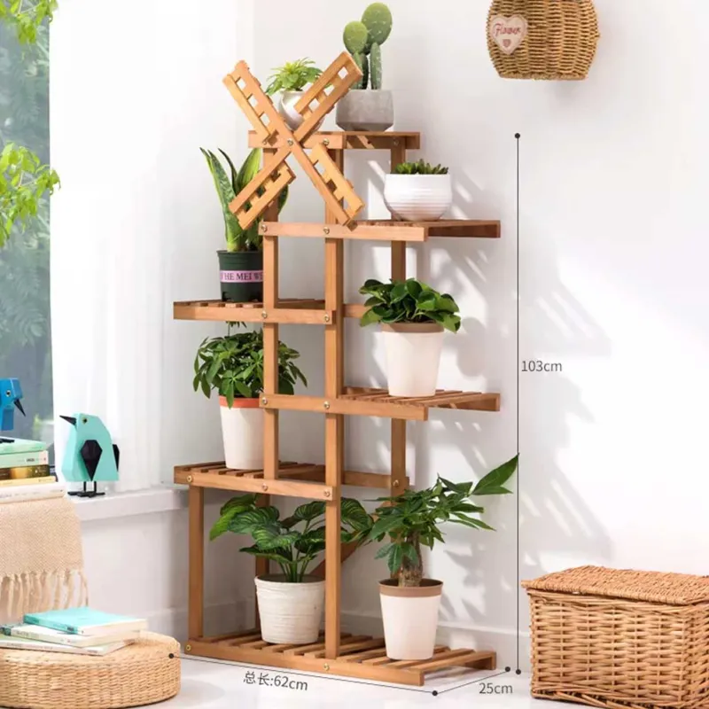 Scaffale Porta Piante Fiori Libreria Scaffalatura in Legno di Bamboo 62x25x103cm Pagamento Sicuro