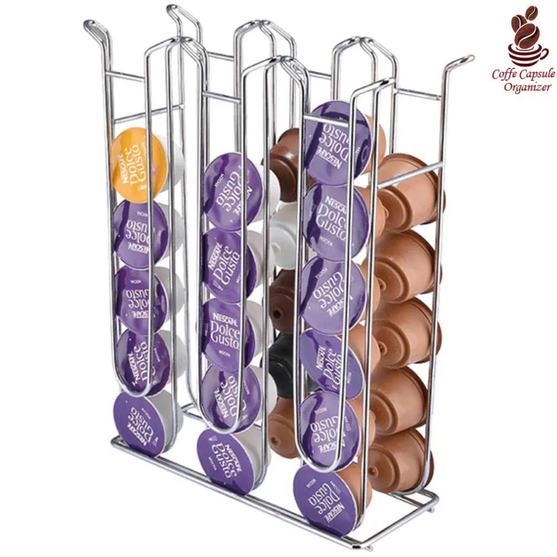 Stand Porta Capsule Caffe‘ Dolce Gusto 36 Posti Verticale Metallo Fisso Silver Ultime Pezzi
