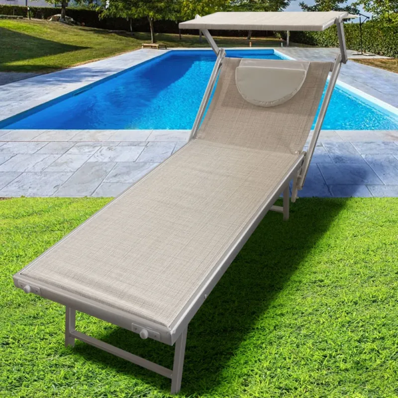 Lettino Prendisole Lido Alluminio Parasole e Cuscino Piscina Mare Giardino Beige Compra Oggi Stesso