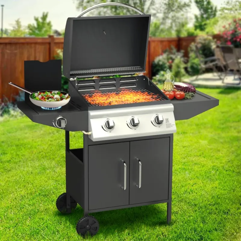 Barbecue a Gas Pietra Lavica 3 Fuochi + Fornello e Piano Laterali Termostato Spedizione Espresso