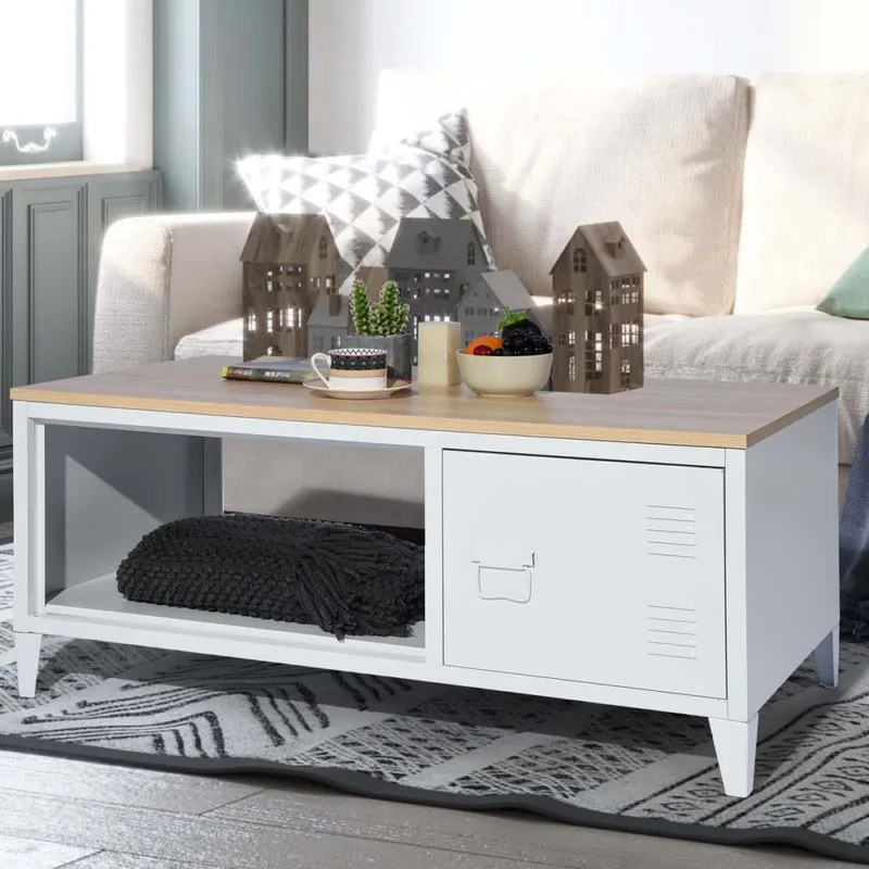 Prezzo Conveniente Tavolino Divano Salotto Rettangolare Design Moderno Metallo e Legno con Anta