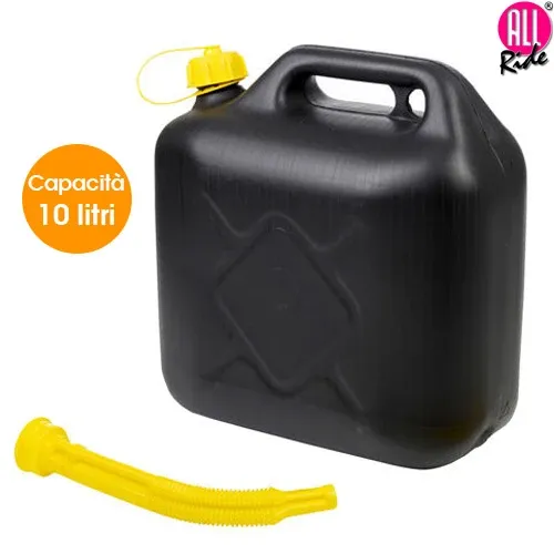 Promo Stagionale Tanica 10 litri con Tubo Flessibile per Benzina Acqua Carburante Nero All Ride