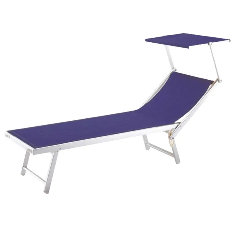 Offerta Lettino Prendisole Lido Alluminio con Parasole Piscina Mare Giardino Blu Melange