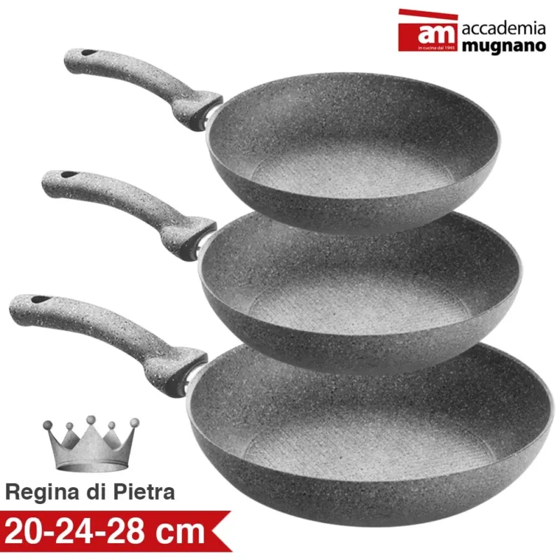 Ultime Pezzi Set 3 Padelle in Pietra Antiaderenti Regina di Pietra Accademia Mugnano 20-24-28