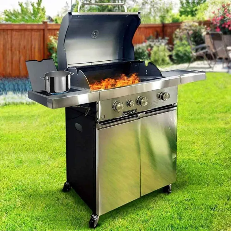 Barbecue a Gas Pietra Lavica 3 Fuochi + Fornello e Piano Laterali Doppia Griglia Offerta