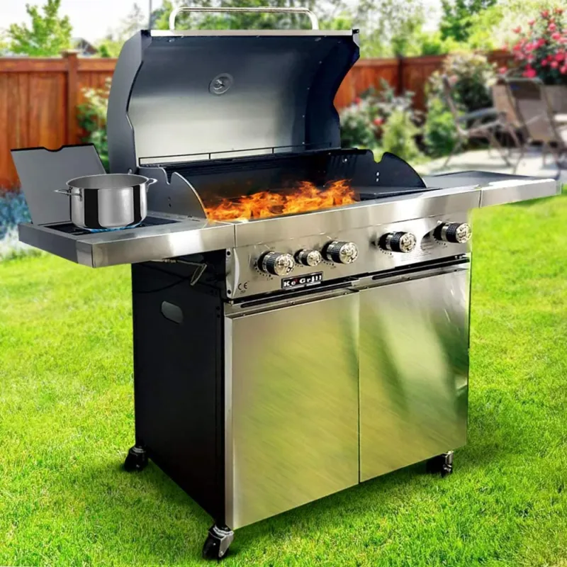 Barbecue a Gas Pietra Lavica 4 Fuochi + Fornello e Piano Laterali Doppia Griglia Prezzo Di Fabbrica