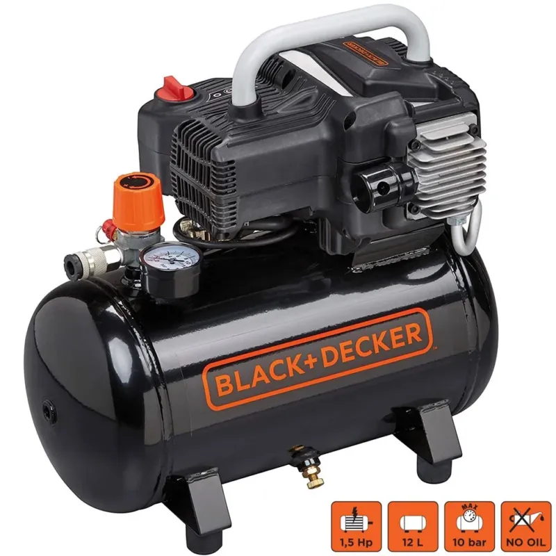 Compressore aria 12 lt Black & Decker BD 195/12 NK 10 bar Potenza 1,5Hp Must-Have