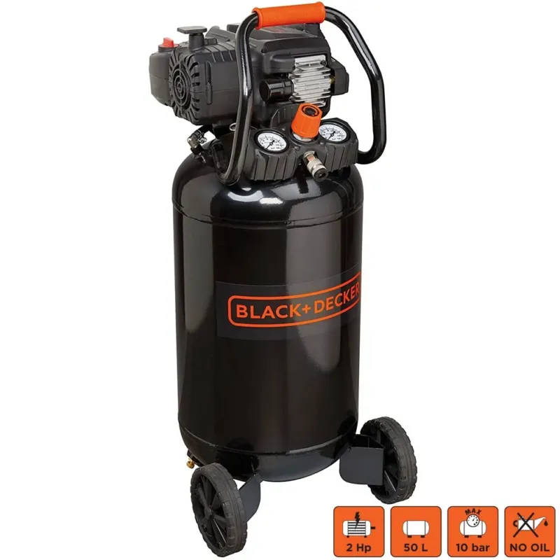 Compressore aria elettrico 50 Lt verticale Black & Decker 2 HP BD 227/50V-NK Professionale