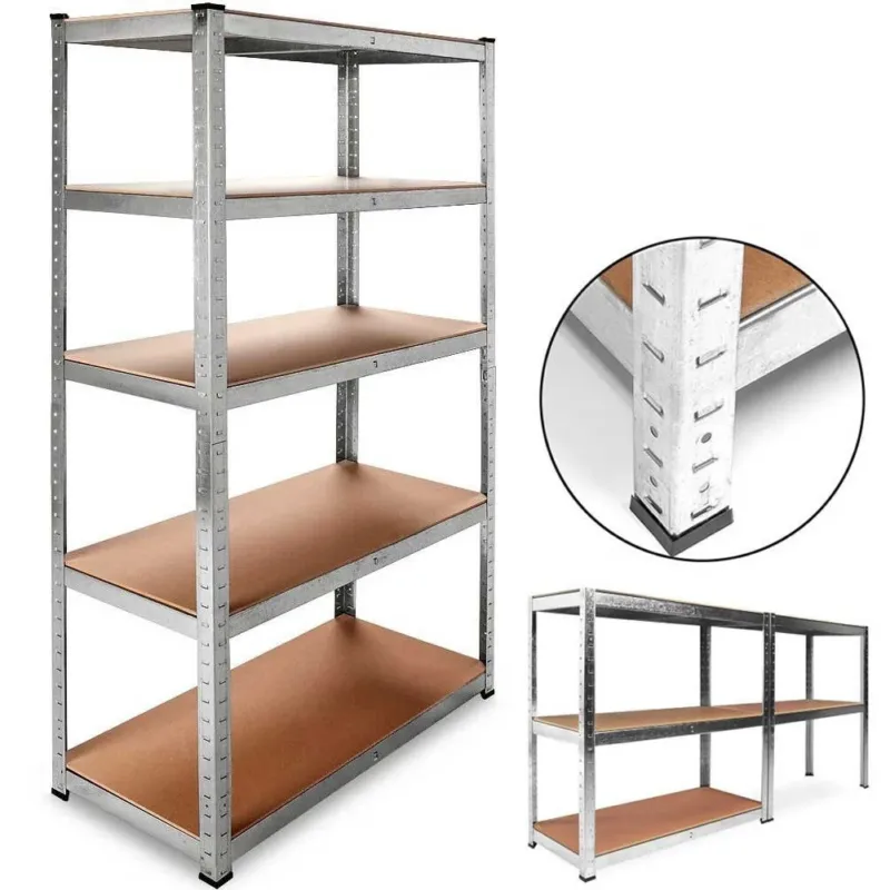 Scaffale 5 Ripiani Metallo e Legno 180x90cm Carichi Pesanti Scaffalatura Zincata Pagamento Sicuro