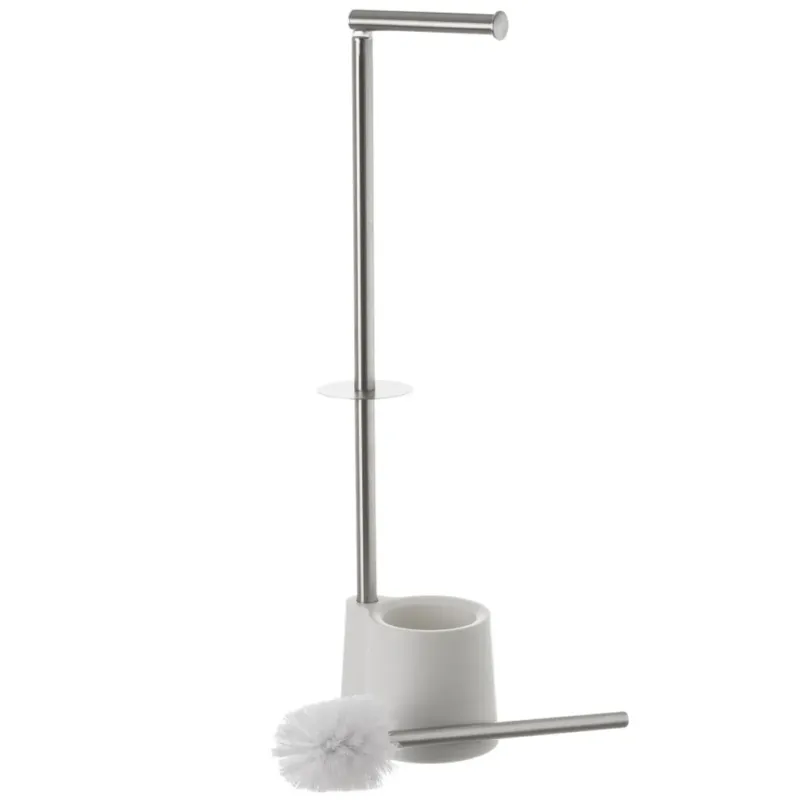 Affare Portarotolo Con Porta Scopino Bagno In Acciaio Inox e Plastica Bianco 13x16x65cm