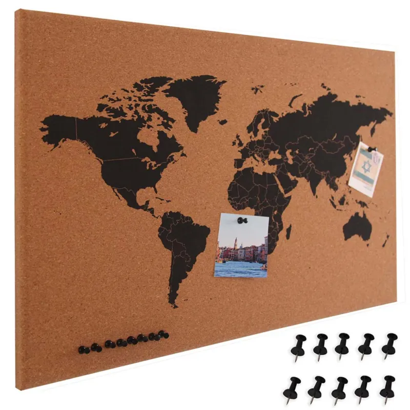 Pannello Bacheca Mappamondo Globo in Sughero 60x40cm da Parete con 10 Puntine Ordina Subito