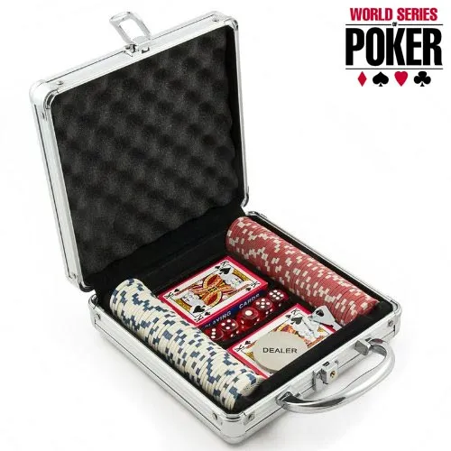 Promozione Set Kit da Poker con 100 Fiches 2 Mazzi di Carte 5 Dadi Gioco 1 Gettone Mazziere