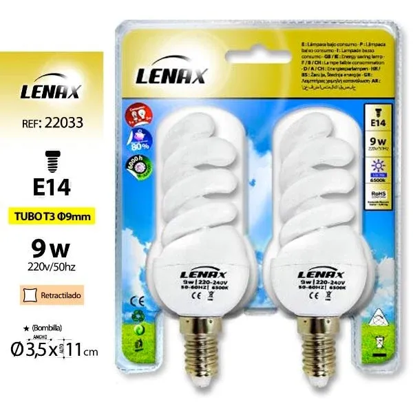Ultime Pezzi Set 2 Pezzi Lampadine Risparmio Energetico Spirale 9W E14 Bianco Fredda Lenax