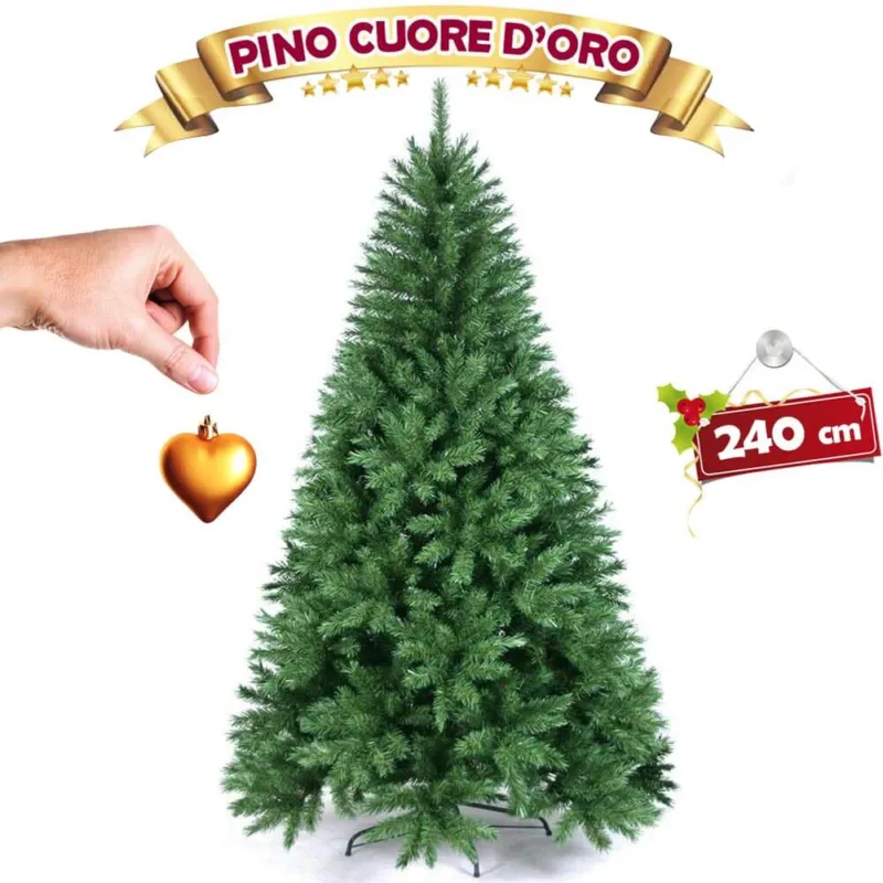 Prezzo Basso Albero Di Natale 240 Cm Pino Cuore D‘oro Verde Folto 1315 Rami Base A Croce
