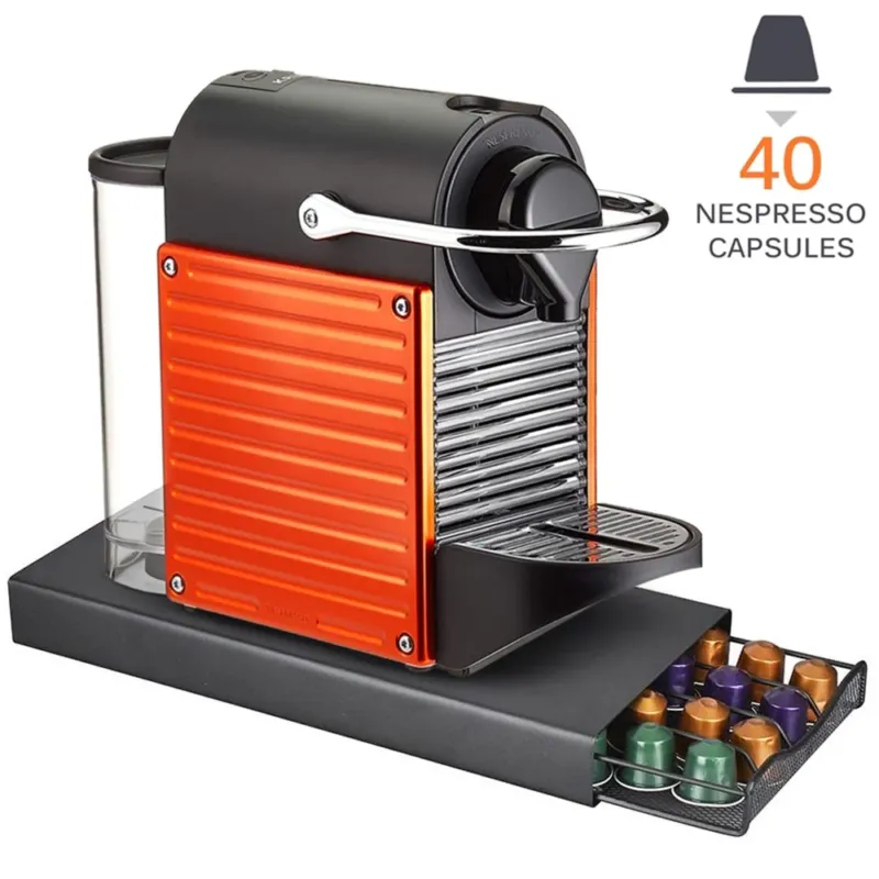 Nuova Collezione Cassetto Porta Capsule Caffe Nespresso Contenitore Metallo Estraibile 40 Posti