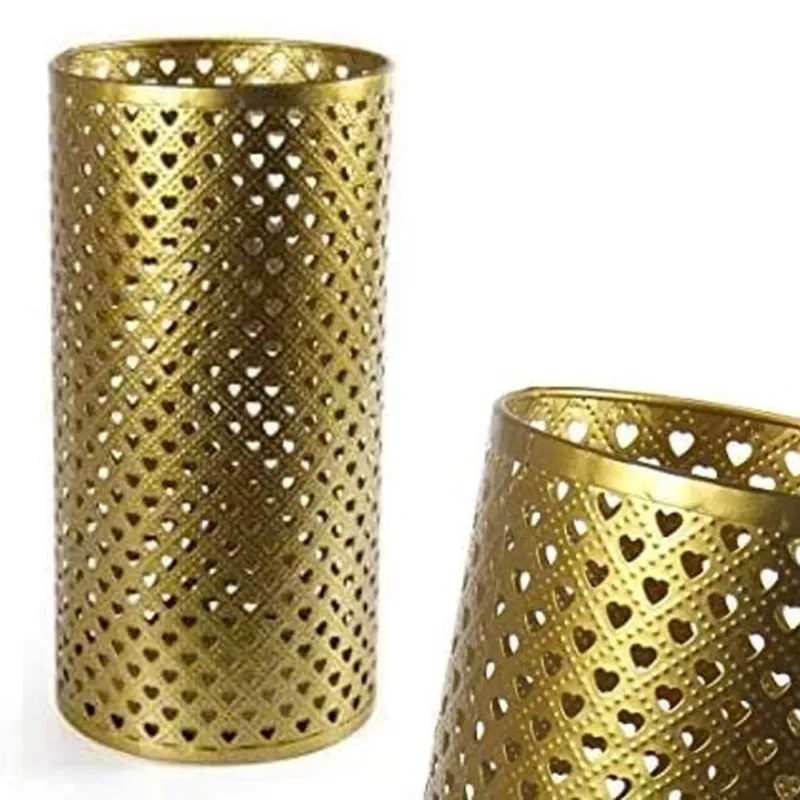 Portaombrelli Metallo Design Moderno Rotondo Decorazione Cuori Oro 24x48cm Sconto