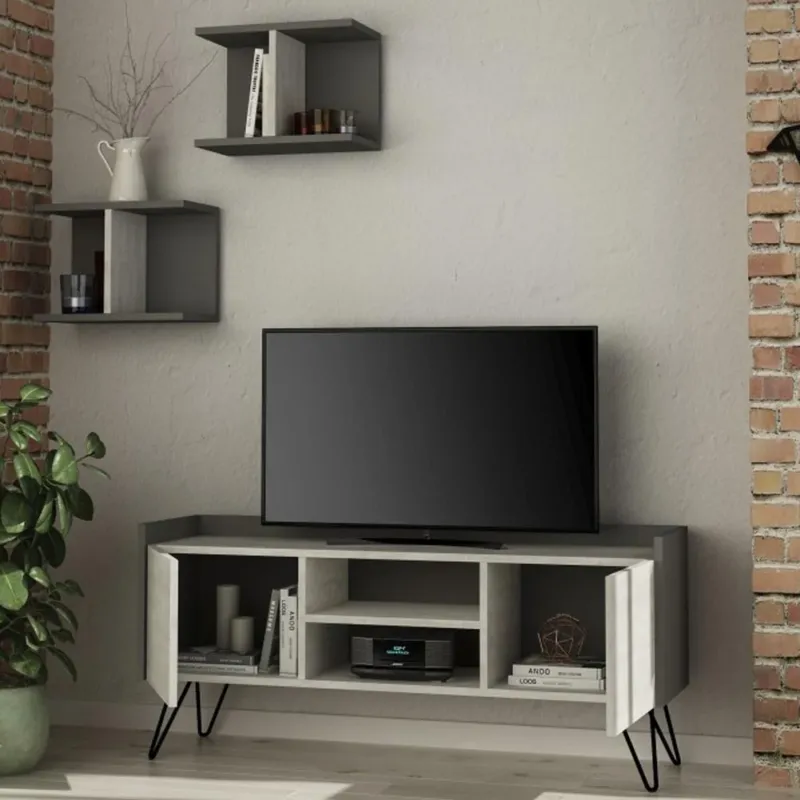 Prezzo Scontato Parete Attrezzata Mobile Mobiletto TV Moderno con 2 Mensole in Legno MDF Rovere