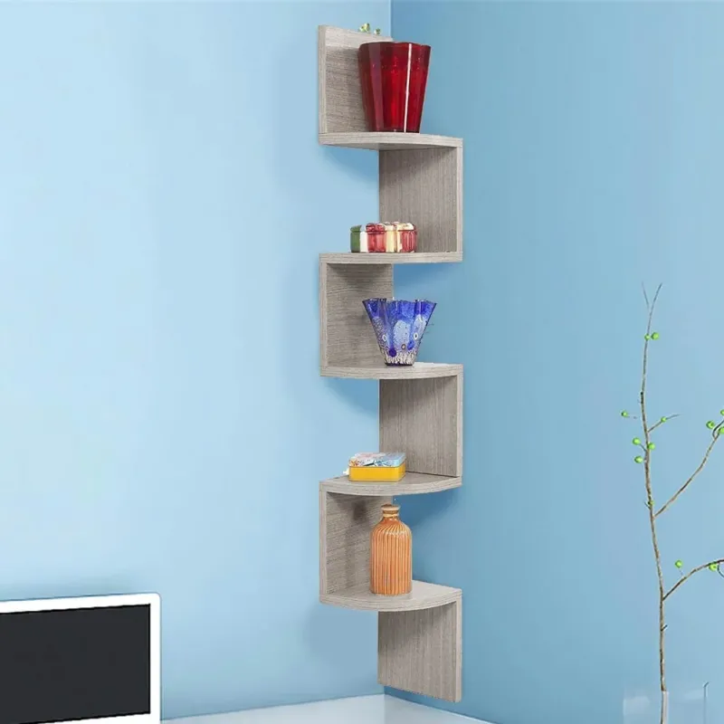 Libreria Scaffale Mensole Parete Angolare Moderna 5 Ripiani Angolo Rovere Prezzo Di Fabbrica
