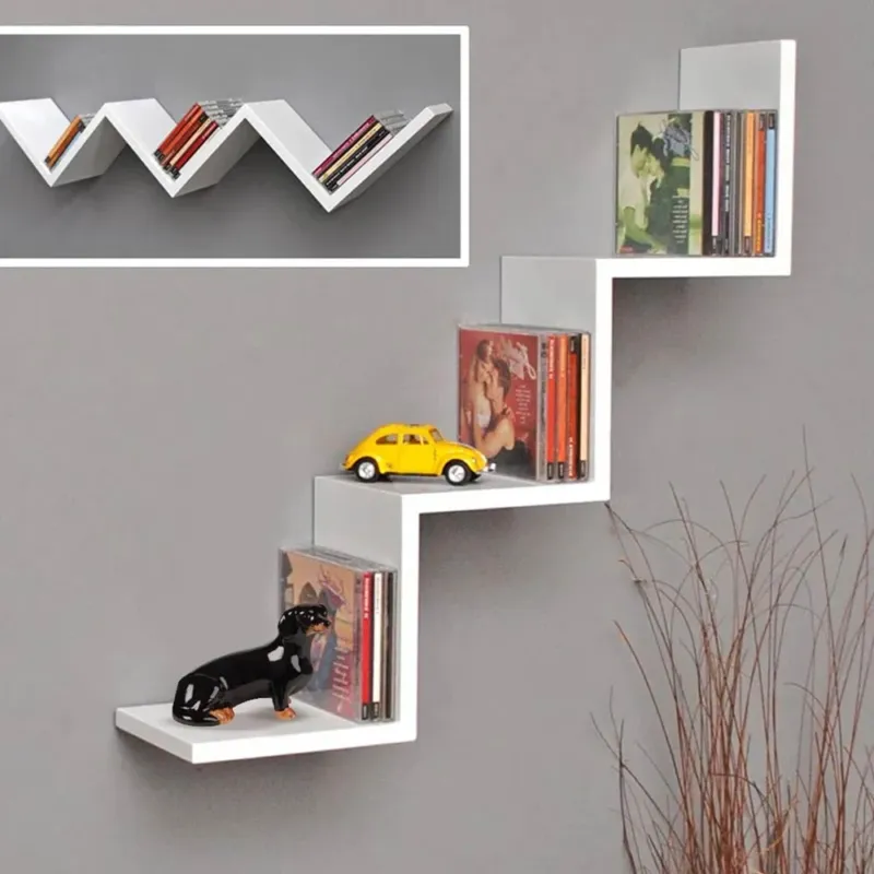 Mensola Parete Moderna Design Zig Zag Mensole Muro Scaffale 3 Ripiani Bianco Solo Oggi