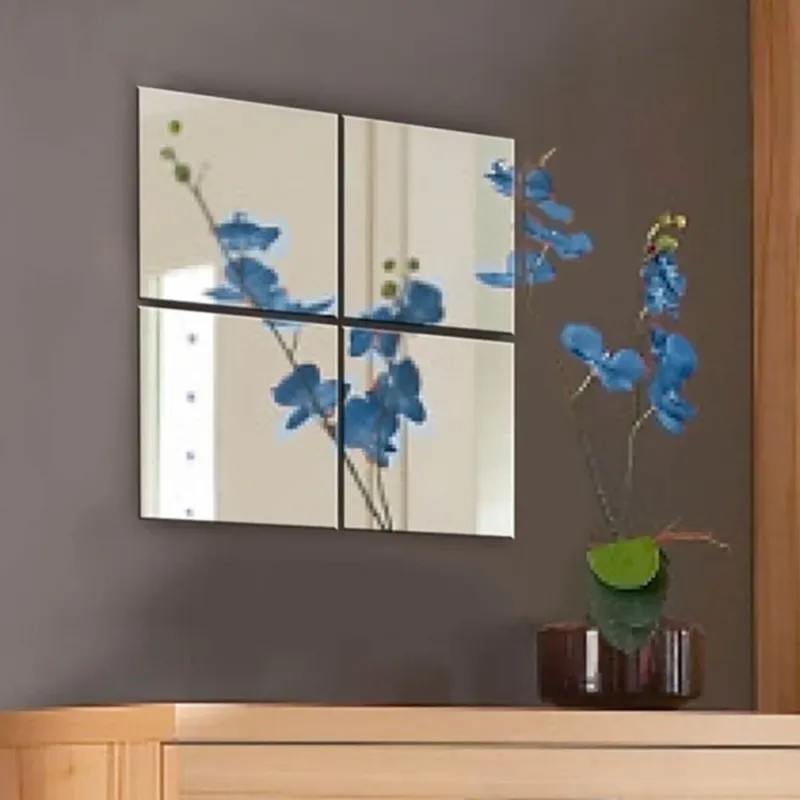 Set 4 Specchi Quadrati Mosaico Adesivi Specchio 30x30cm Decorazione Parete Casa Occasione Imperdibile