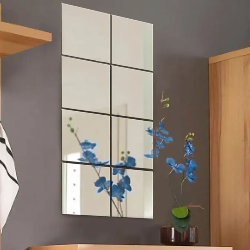 Spedito Oggi Set 8 Specchi Quadrati Mosaico Adesivi Specchio 20x20cm Decorazione Parete Casa