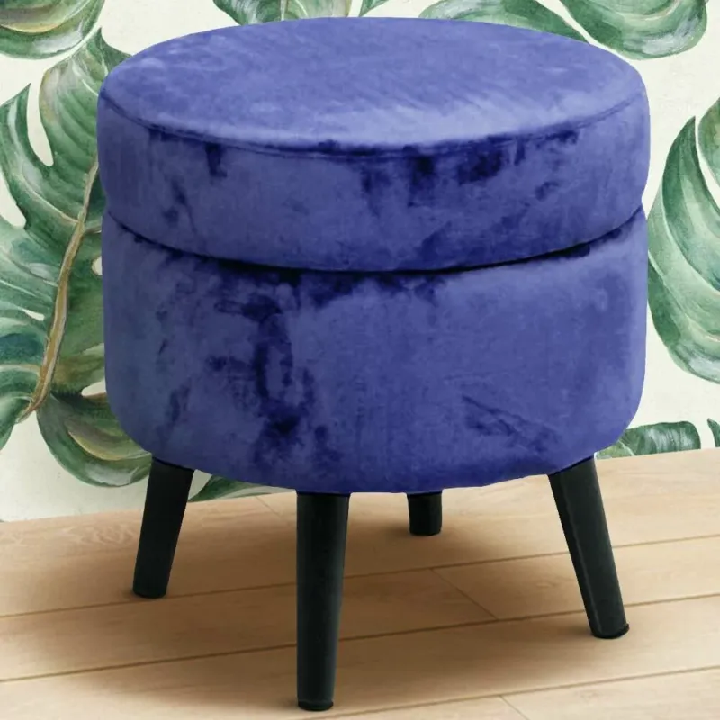 Occasione Imperdibile Pouf Contenitore Sgabello Cassapanca Poggiapiedi in Tessuto Velluto Blu 37x40
