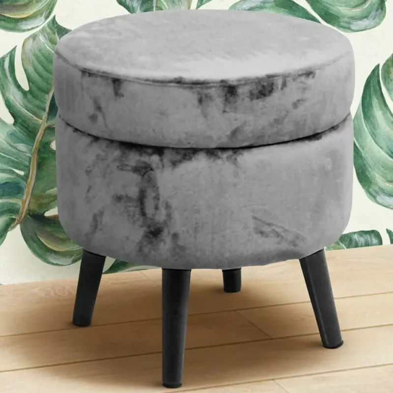 Vendita Finale Pouf Contenitore Sgabello Cassapanca Poggiapiedi in Tessuto Velluto Grigio 37x40