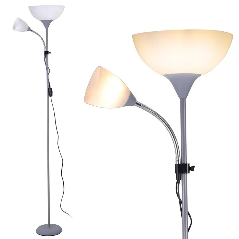 Subito Disponibile Lampada Piantana da Terra 180cm Design Moderno 2 Bracci Paralume Metallo Grigio