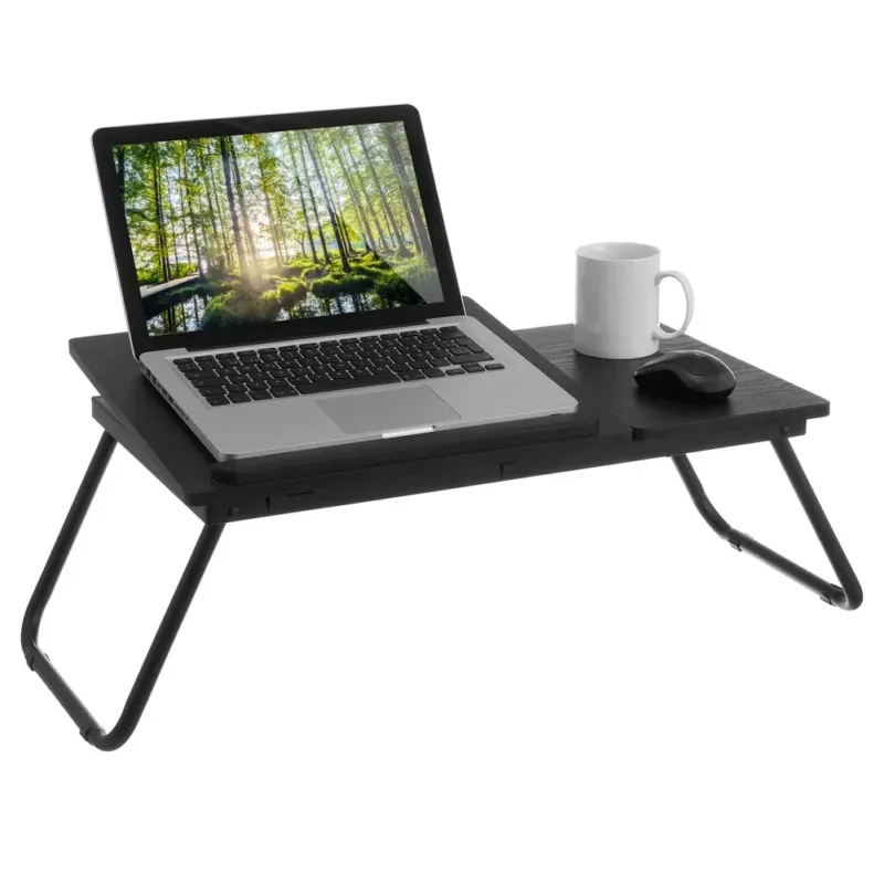 Tavolino Vassoio da Letto Divano per Notebook PC Tablet Pieghevole Leggio Nero Reso Gratuito