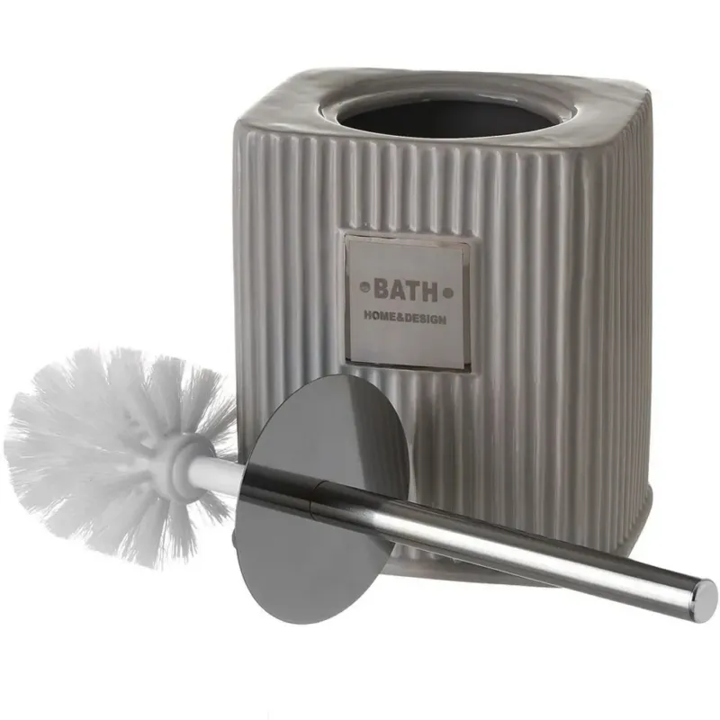 Portascopino da Bagno con Spazzolone Ceramica Grigio Design Moderno 15x12x32 cm Prezzo Scontato