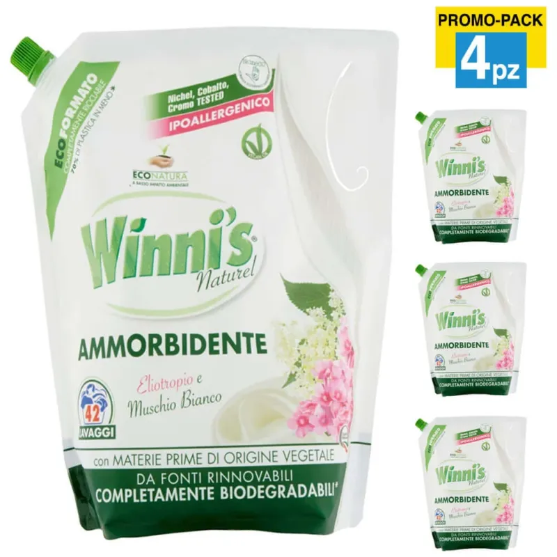 Reso Gratuito 4x Winni‘s Ammorbidente Muschio Bianco Eliotropio Promo Pack 4 Buste 168 Lavaggi
