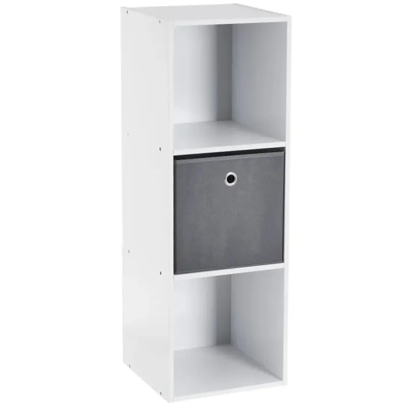 Libreria Scaffalatura 3 Ripiani in MDF Bianco 30x28x89 cm con 1 Cesto in Tessuto Spedizione Espresso