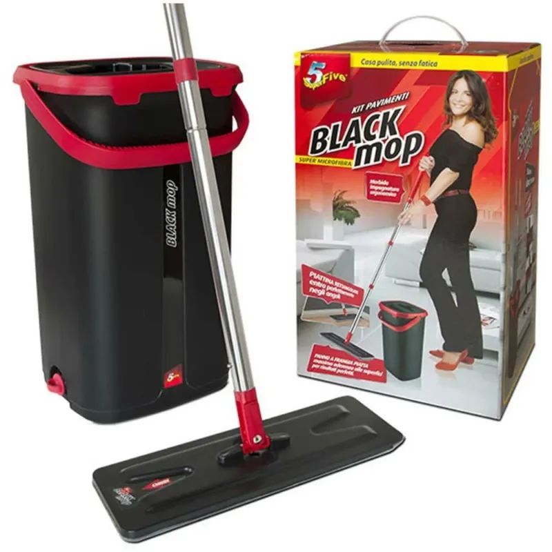 Superfive Black Mop Kit Lavapavimenti Con Sistema Lava e Asciuga In Microfibra Esclusivo
