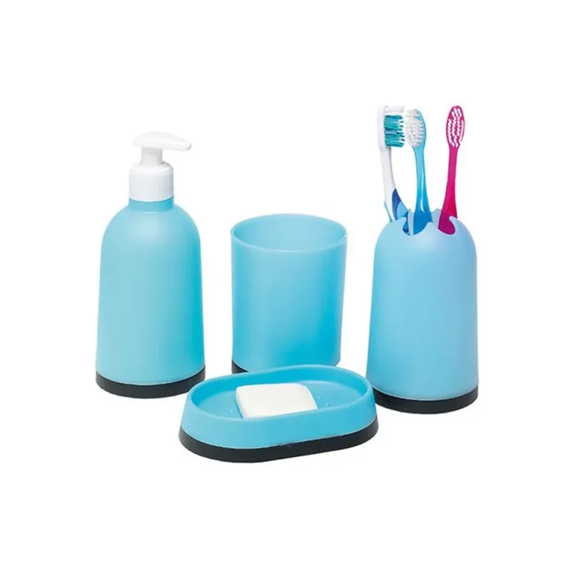 Solo Oggi Set 4 Pezzi Accessori Arredo Bagno Toilette In Plastica Colore Celeste