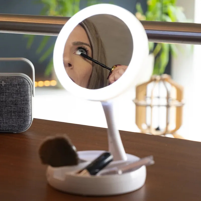 Specchio Cosmetico 21 Luci LED Pieghevole + Scomparti Porta Trucco Doppio Zoom Miglior Prezzo