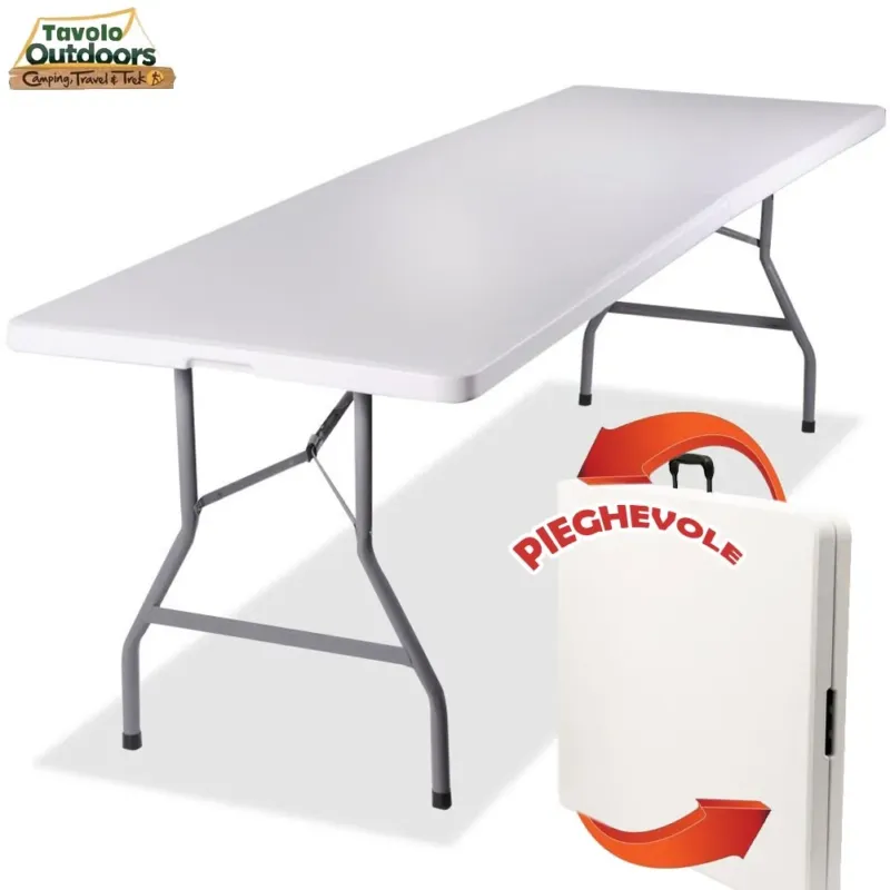 Ultime Pezzi Tavolo Pieghevole in Resina 244x76x72cm Metallo Richiudibile a Valigetta Bianco
