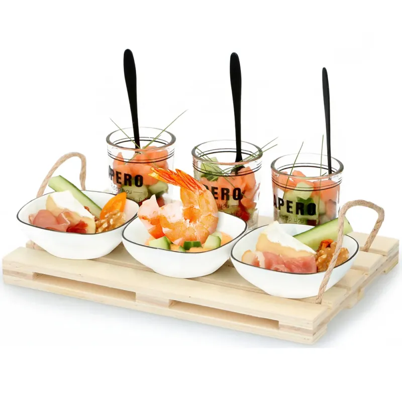 Set Aperitivo Antipasto Mini Pallet Bicchieri Ciotole Ceramica Piatti da Portata Promozione Esclusiva