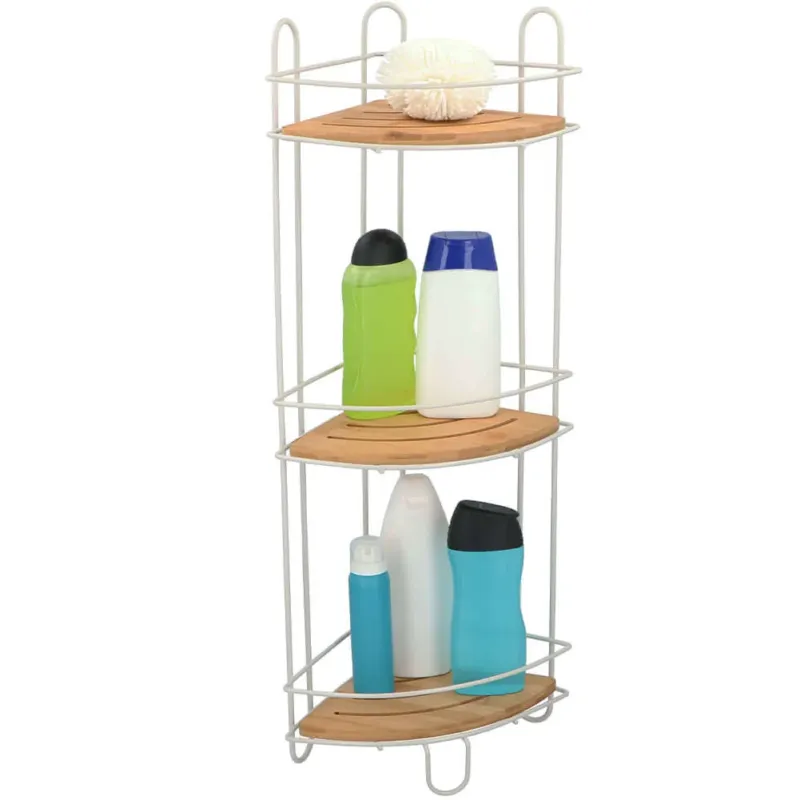 Non Perdere Angoliera da Bagno in Metallo e Bambù con 3 Ripiani Salvaspazio 21 x 21 x 66,5cm