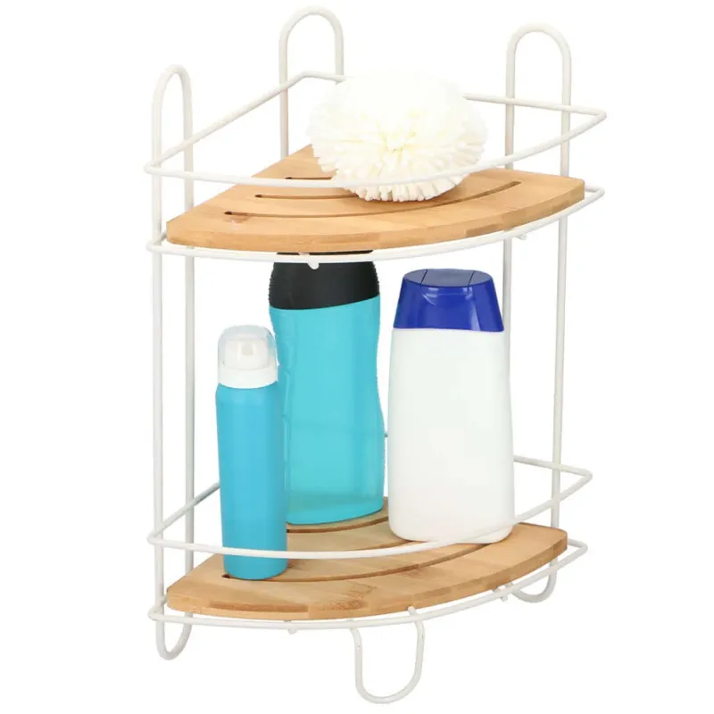 Ultima Occasione Angoliera da Bagno in Metallo e Bambù con 2 Ripiani Salvaspazio 20 x 36 x 20cm