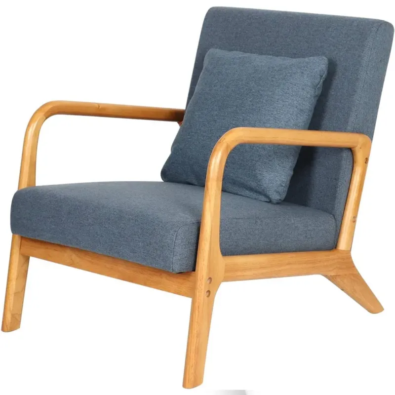 Reso Gratuito Poltrona Relax Comoda Lounge Bassa Struttura in Legno e Tessuto Alta Densità Blu