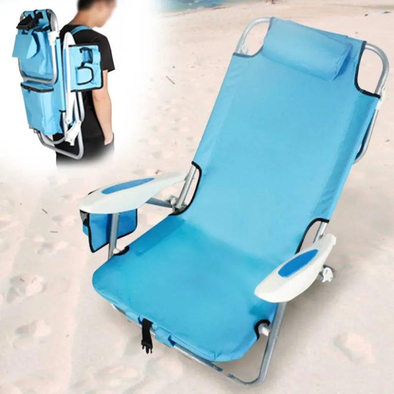Spiaggina Pieghevole Sedia Spiaggia Alluminio con Borsa Termica e Spallacci Blu Prezzo Scontato