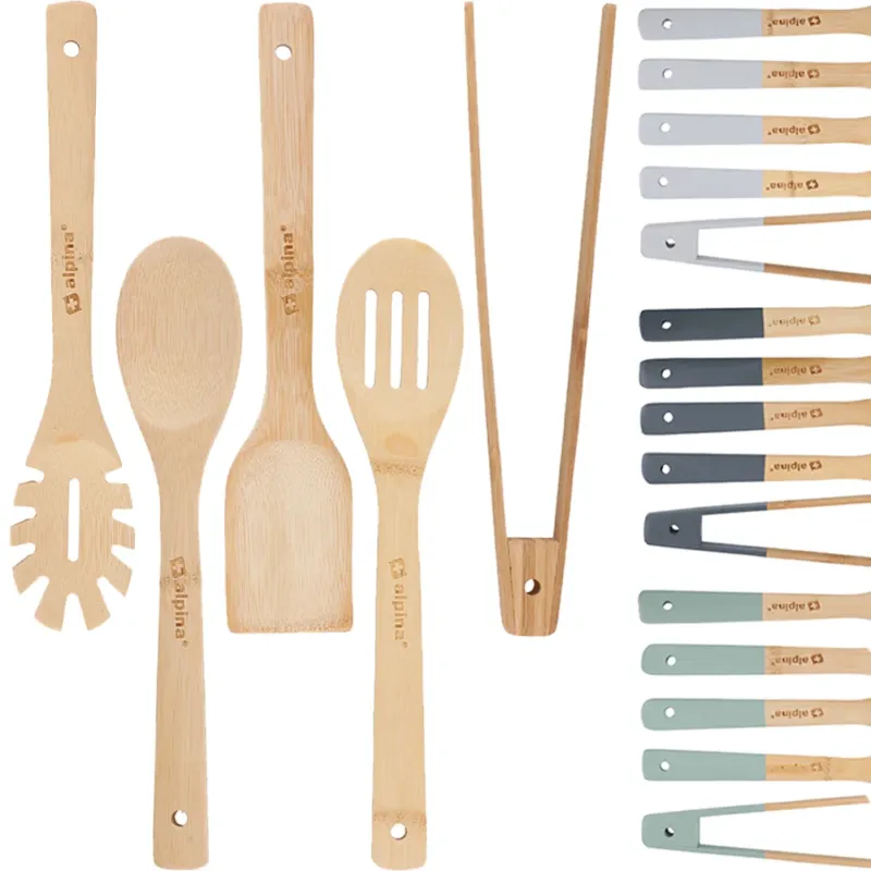 Nuovo Arrivo Set 5 Utensili da Cucina in Bambù Lunghezza 30 cm Antigraffio Colori Assortiti