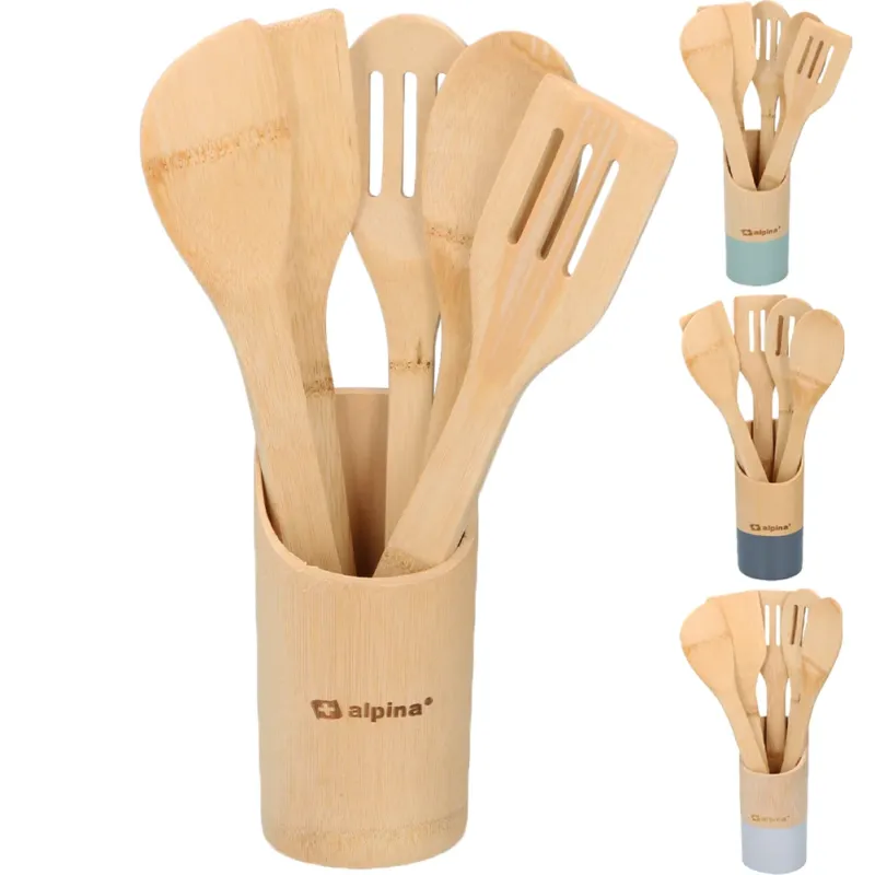 Offerta Limitata Set 6 Utensili da Cucina in Bambù Lunghezza 30 cm Antigraffio Colori Assortiti