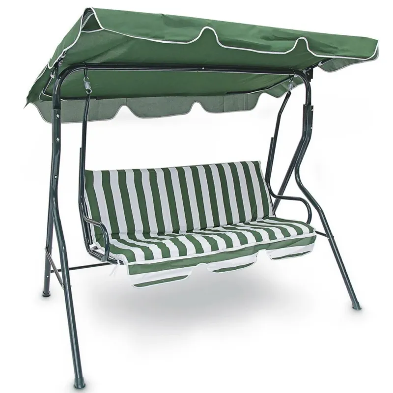 Dondolo da Giardino 3 Posti Altalena per Esterno Acciaio + Tettuccio Verde Green Nuova Collezione