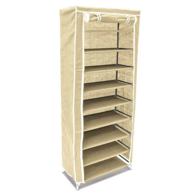Scarpiera Salvaspazio 10 Ripiani 36 Paia Scaffale Acciaio e Tessuto TNT Beige Saldi