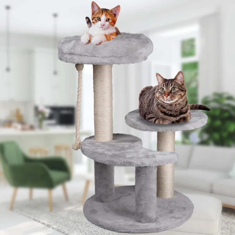Albero Graffiatoio Tiragraffi 3 Ripiani con Corda in Sisal Rivestimento Peluche Novità