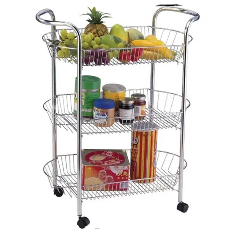 A Buon Prezzo Carrello Cucina in Metallo con 3 Cestelli 4 Ruote per Frutta Verdura 51x26x74cm