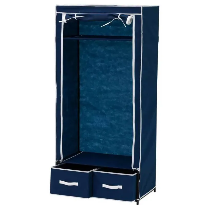 Occasione Imperdibile Armadio con Asta Cassetti Tessuto TNT Appendiabiti Casa Campeggio 75x40x160 Blu
